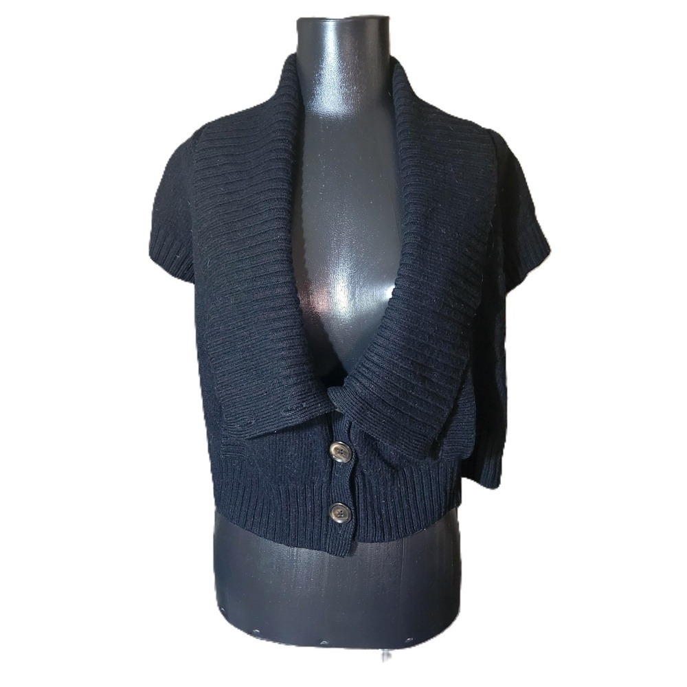 Club Monaco Black Merino Wool Short Sleeve Cardigan Medium